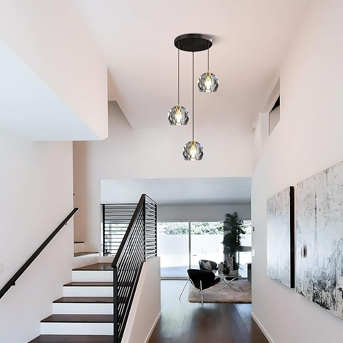 3 Light Cluster Pendant Lighting Black Crystal Chandelier Small Crystal Pendant Lights Kitchen Island Modern Hanging Light Fixture Gold Dining Room Light Fixtures Over Table