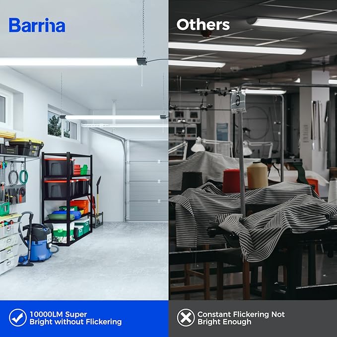 Barrina BS84 LED Shop Lights for Workshop 4FT, 84W, 10000LM, 6500K Linkable Light Fixture for Garage, Basement, Hanging or Flush Mount, 4 Packs