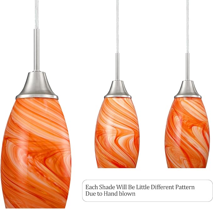 Viinew Mini Glass Pendant Light 4.72" with Handblown Orange Marble Art Glass Hanging Light 3-Pack Oval Ceiling Hanging Light Fixture for Dining Room Kitchen Island Cafe Foyer Hallway