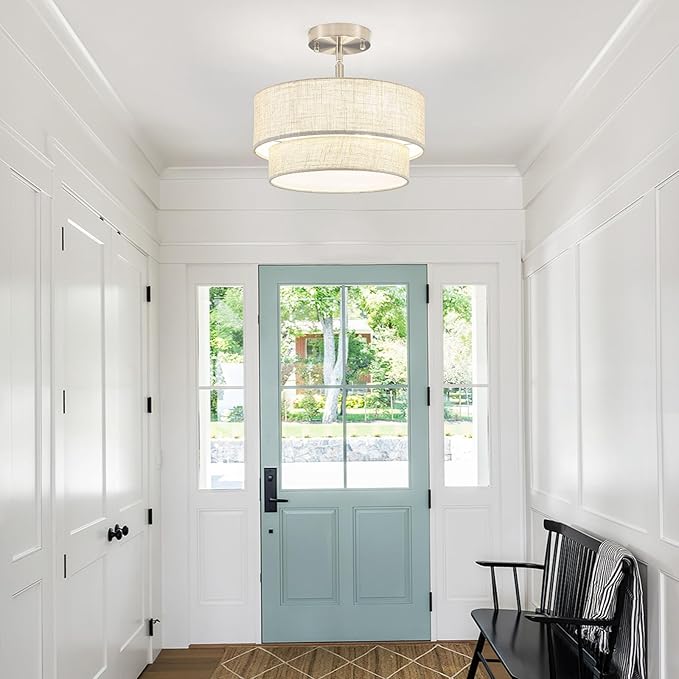 Semi Flush Mount Ceiling Light - 12.6in Diameter, Fits Flat & Sloped Ceilings, 3-Light E26, Dimable 3-Color Temp, ETL Listed, Modern Farmhouse Lighting for Entryway, Hallway, Kitchen
