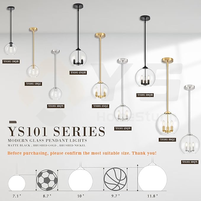 12" Globe Pendant Lights Kitchen Island 2 Pack Glass Globe Pendant Light Fixture Bedroom Mid Century Modern Pendant Lighting Black Pendant Light for Kitchen Island (Bulb Incl.)