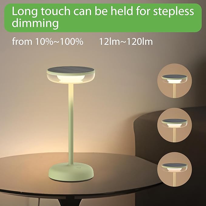 Cocktail Style Solar Table Lamp – Cordless LED Light with USB-C Charging, Dimmable Warm 2700K Glow, Weather Resistant for Indoor/Outdoor Use – Green, 1 Pack