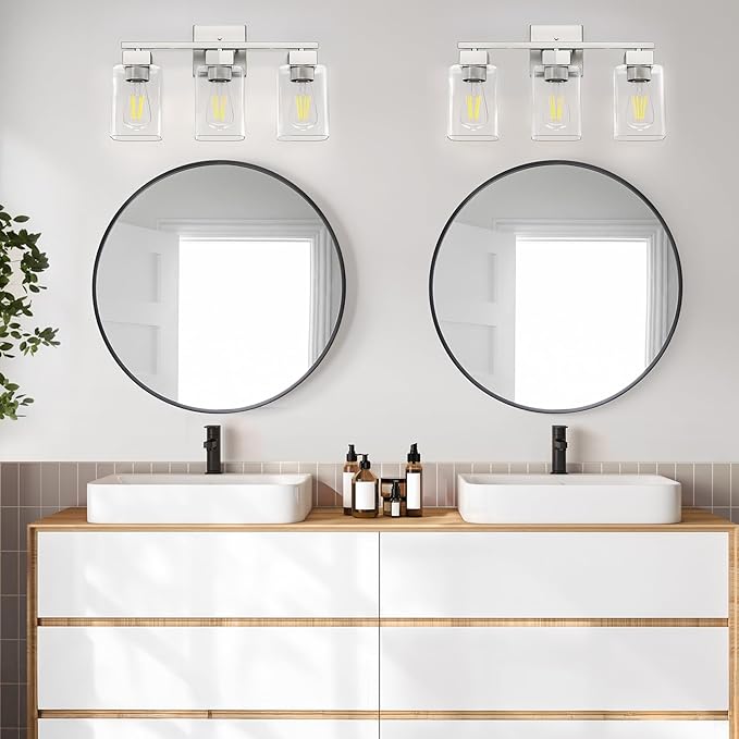 Espird Brush Nickel Bathroom Vanity Light - 3 Light Bathroom Light Fixture Square Design & UL Certification & Square Bath Room Lights Fixture Over Mirror