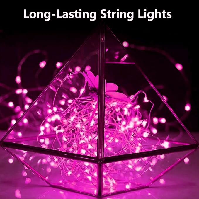 4-Pack 50 LED Pink Fairy Lights Battery Operated with Timer, 16FT Starry String Lights Outdoor Indoor, Valentiens Lights Waterproof for Valentine's Day Bedroom Wedding Birthday Christmas Party Decor