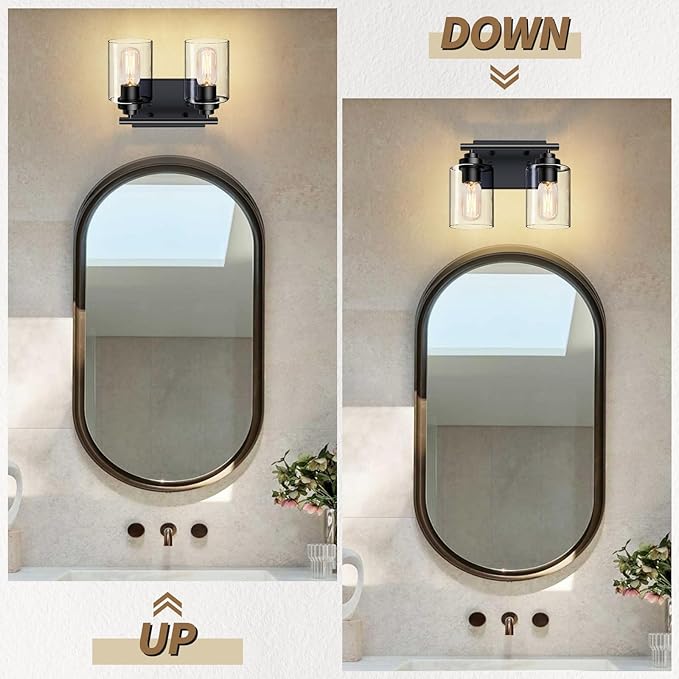 SKEJAO Bathroom Vanity Light Over Mirror,Bathroom Light Fixture Wall Sconce Lighting for Bedroom,Living Room (Black, 2-Light)