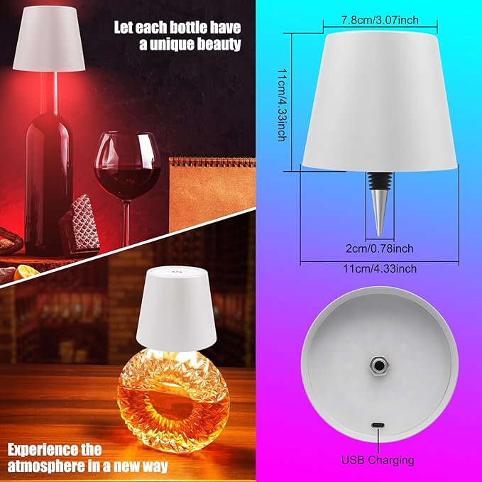 Wireless Bottle Lamp with Remote Control, Rechargeable RGB Wine Bottle with 3Modes Light Dimming, Waterproof Touch Lamp Head for Room, Bar, Restaurant and Party Decorations(RGB White)
