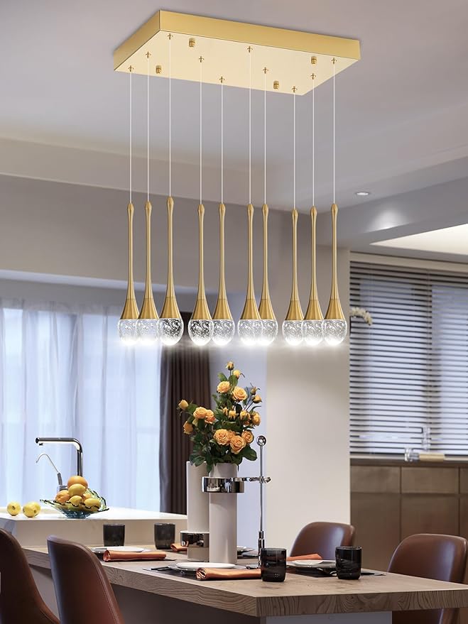 ykolupty Rectangular Chandeliers for Entryway Gold Dining Room Lights Fixture Raindrop Crystal Chandelier for Staircase Hallway Foyer