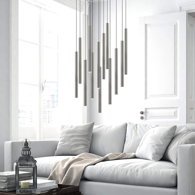 CANALIS 13 Mini Pendant Lighting Nickel - LED Hanging Light Fixture for Kitchen Island, Bar, Foyer - Cluster Pendants - Dimmable, Adjustable Wire, Lamp Bulb Included