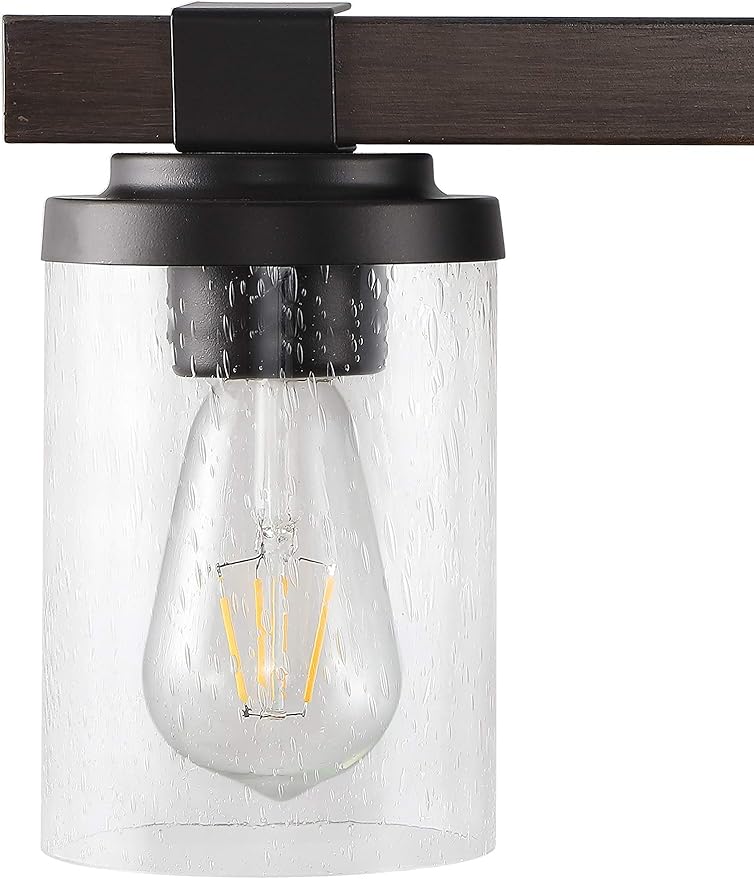 JONATHAN Y 22.75" Oil Rubbed Bronze LED Vanity Light, Rustic Farmhouse Sconce, Clear Seeded Glass Shade, Industrial Wall Lamp for Bathroom Mirror, Kitchen Sink, LED Bulb (JYL7509A)