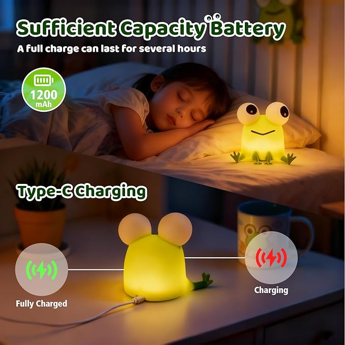 Frog Night Light with Timer Dimmable 3 Brightness 7 Colors Kawaii Frog Lamp Warm Sleep Aid USB Rechargeable Portable Night Lamp Decor for Girl Boy Nursery/Bedroom/Desk/Office
