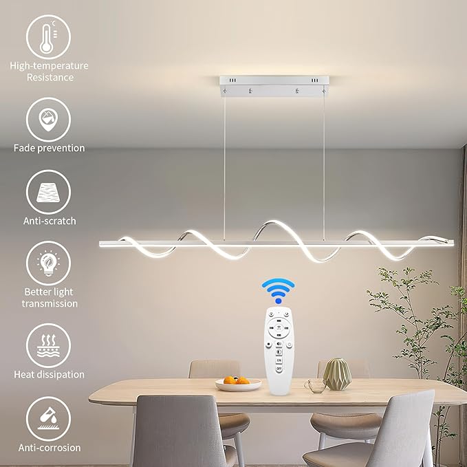LED Pendant Lights, 3300k-6500K Adjustable Color Temperature Hanging Pendant Lighting, 56.29" Chandelier Dimmable with Remote Control, Aluminum Island Lighting Lamp Fixture for Dining Room,Office Bar