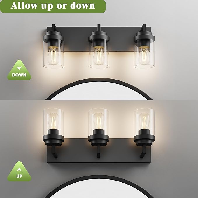 Espird Bathroom Vanity Light, 3 Light Matte Black Vanity Lights with Clear Glass Shade, 22in Modern Wall Sconces, Bathroom Lighting Fixtures Over Mirror for Living Room