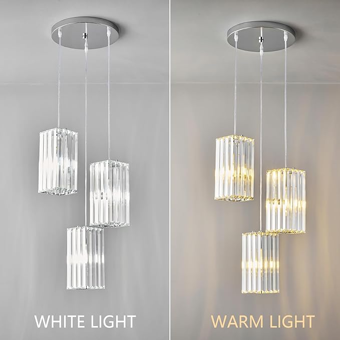 Modern Pendant Light Chrome Rectangle Pendant Lighting Mini Crystal Chandeliers Adjustable Pendant Light Fixture for Kitchen Island Dinning Room Living Room Corridor Bedroom(Chrome 3-Light)