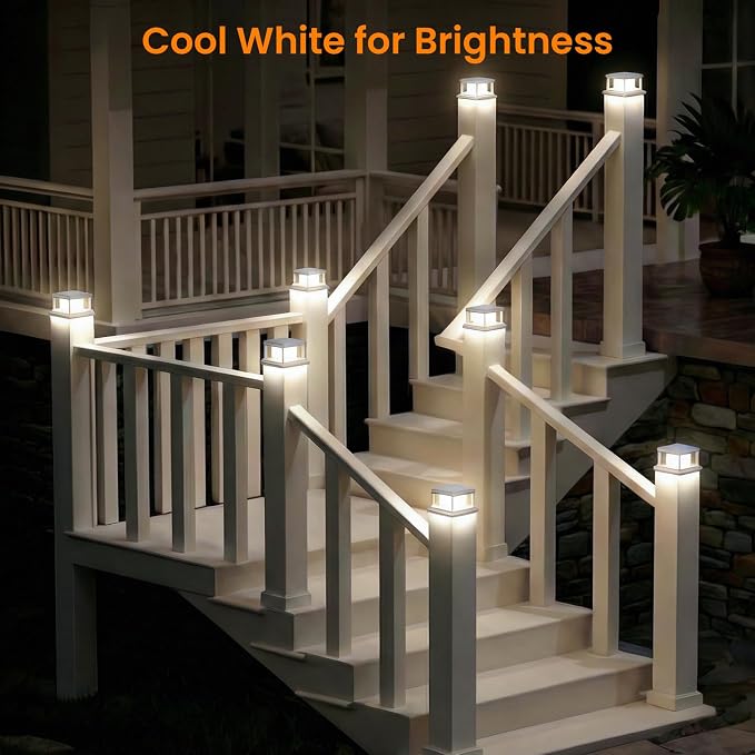 Mlambert 12 Pack Solar Post Lights Outdoor, 2 Modes LED Fence Cap Light for 4x4 Post, Waterproof Deck Light Patio Garden Decor, Warm/Cool White, White