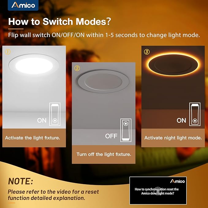 Amico 4 Pack 4 Inch 5CCT LED Recessed Ceiling Light with Night Light, 2700K/3000K/3500K/4000K/5000K Selectable Ultra-Thin Recessed Lighting, 10W=90W, 700LM, Dimmable Canless Wafer Downlight ETL&FCC