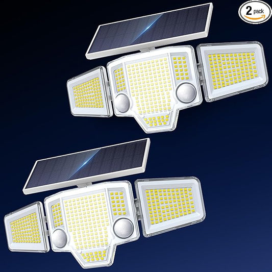 2026 Motion Sensor Solar Lights Outdoor with Dual PIR & Curved 300° Wide Beam, 4000LM Solar Flood Lights Larger 3500mAh, Adjustable Solar Security Spot Lights Waterproof for Yard-2Pack White