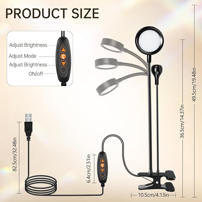 AORAEM LED Nail Lamp Double-Headed U V LED Light Quicky-Dry Nail Manicure Dryer Curing Light with Portable Gooseneck and Clamp Flash Cure U V Light for Gel Nails Professional Home DIY Salon Black