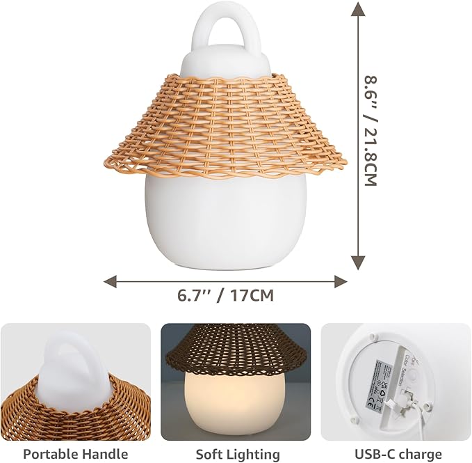 Rattan Outdoor Lanterns, GGII Rechargeable Camping Lantern with IP44 Waterproof, Battery Operated Outdoor Portable Cordless Table Lamp with RGB Lights for Patio Balcony Garden
