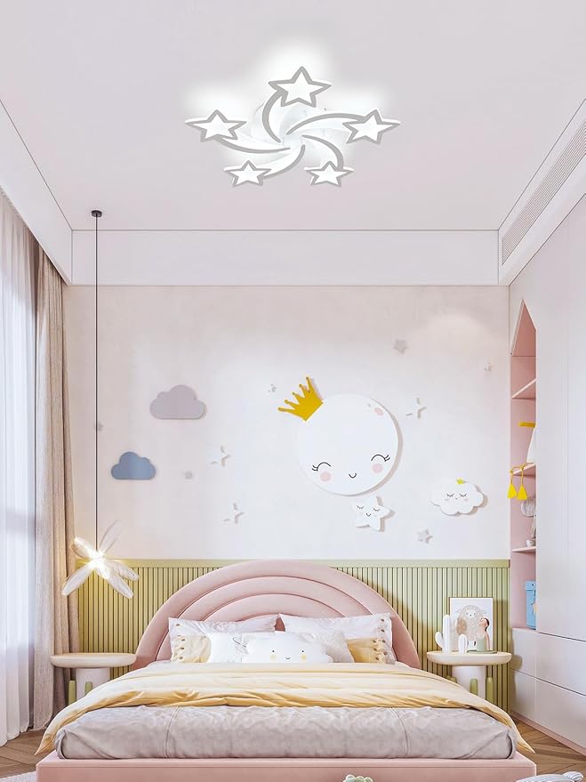 Goeco Kids Ceiling Light, 6500K 39W Modern Acrylic LED Close to Ceiling Light Fixture, White Star Shape Flush Mount Lamp for Kids Room, Nursery, Bedroom, Living Room