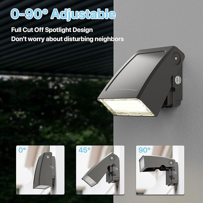 HYPERLITE LED Wall Pack Light: 40W 3000K Wall Pack Lights Outdoor with Dusk to Dawn Photocell, 5200lm ETL Listed Adjustable Full Cut Off Wall Packs for Porch Yard Barn Warehouse Garage