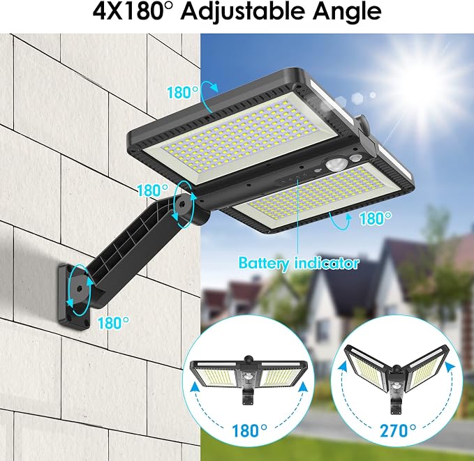 ropelux Solar Outdoor Lights, 6000LM Motion Sensor Outdoor Light Double Big Solar Panels, IP65 Waterproof and 5 Modes, 218LEDs High Brightness Wider Illuminated Area Flood Lights for Garden Street
