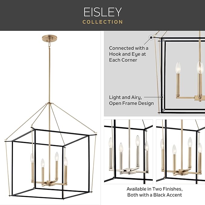Kichler Eisley 4-Light Foyer Pendant, Soft Modern Light in Polished Nickel and Black, Sloped Ceiling Compatible, for Hallway, Laundry or Mud Room, Kitchen or Bar (21.25" x 1 6" x 16"), 52626PN