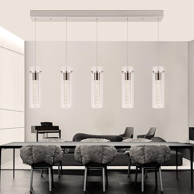 Dimmable Kitchen Pendant Lights, Brushed Nickel Remote Control led Pendant Lighting,3D Modern Pendant Light for Kitchen Dinning Room, Living Room, Corridor, Cafe bar, Club, Restaurant