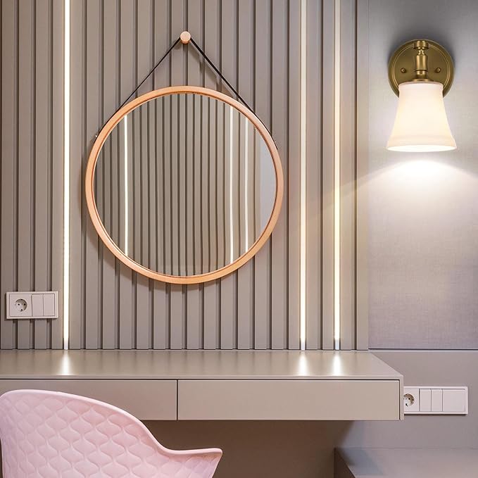 Wall Sconces, Traditional Aged Brass 1 Light Sconce, Wall Light with Opal Glass Shade for Bedroom Bathroom Living Room & Hallway Vanity Lighting Fixture