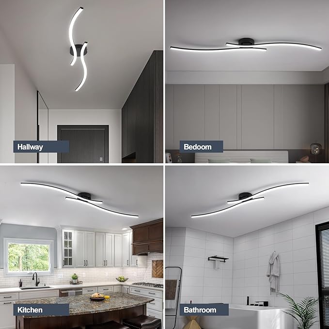 47.24inch Linear Ceiling Light Black Modern LED Ceiling Light Fixture 6000K Aluminum Long Ceiling Lamp for Hallway, Kitchen, Bedroom, Dining Room