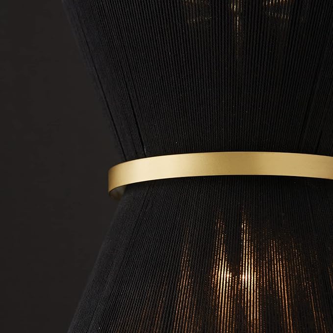 Capital Lighting 341211KP Cecilia Transitional Art Deco Luxe Hand-Wrapped Black Rope Tapered Pendant Light Fixture, 1-Light 100 Watt, 13" H x 12" W, Patinaed Brass