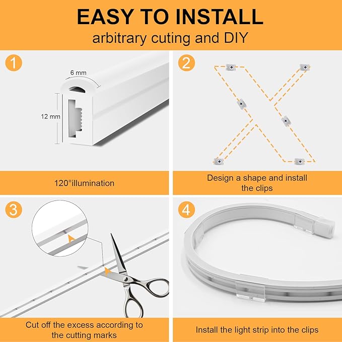 LED Neon Rope Lights, 16.4ft/5m Warm White Neon Light Strip,12V Flexible Waterproof LED Strip, Silicone Neon Lights for Kitchen Bedroom Indoor Outdoor Decoration (Power Adapter not Included)