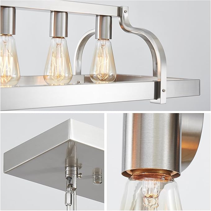 WUZUPS 5-Light Metal Pot Hanging Rack Chandelier Linear Pendant Ceiling Lighting Rustic Farmhouse Fixture Kitchen Island Dining Room, H 9.8" L 34.6" W11.8, E26 Base, Brushed Nickel