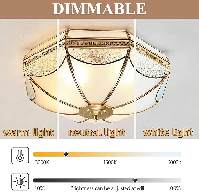 Brass Flush Mount Ceiling Light,3-Lights Dining Room Light Fixture,Frosted Glass Gold Lighting Fixture,Vintage Style Ceiling Lamp for Living Room Bedroom