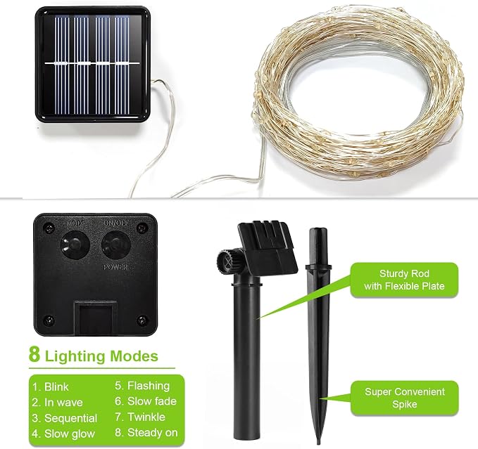 Solar String Lights Outdoor, 33 Feet 100 LEDs 8 Modes Solar Fairy Lights for Outside, Waterproof Outdoor Light for Patio Yard Christmas Tree Halloween Wedding Party Decorations, Pink