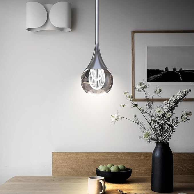 3-Pendant Lights Kitchen Island, Silver Crystal Globe Ceiling Hanging Light Fxitures, LED Light Fixtures Metal Rod Ceiling Glass Pendant Lighting for Kitchen Island Dining Room Bar