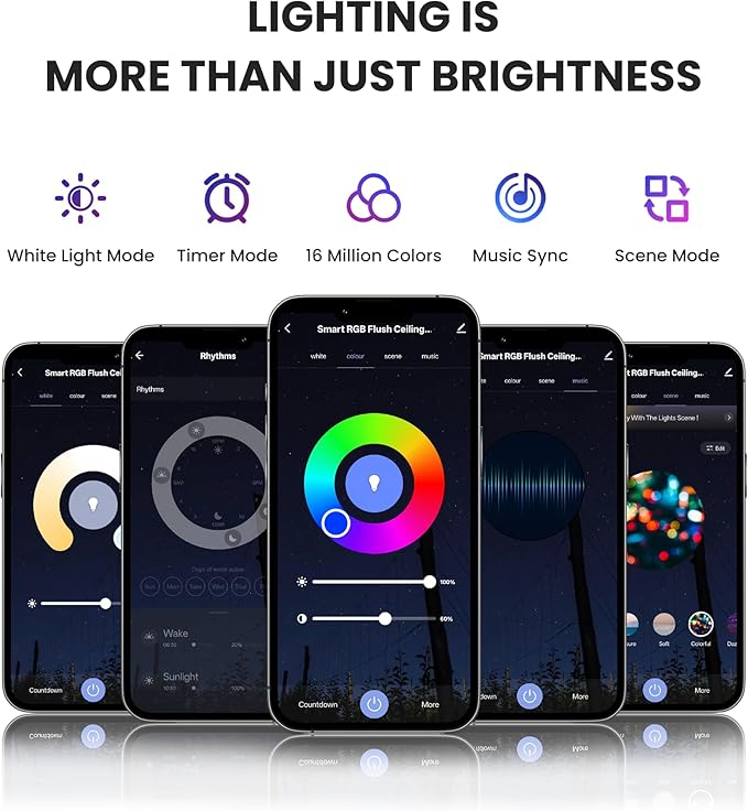 12 Inch Smart Ceiling Light, 2400LM RGBCW Flush Mount Ceiling Light Work with App & Voice Control, 2700K-6500K Dimmable LED Ceiling Light Fixture for Living Room Bedroom Gaming Room