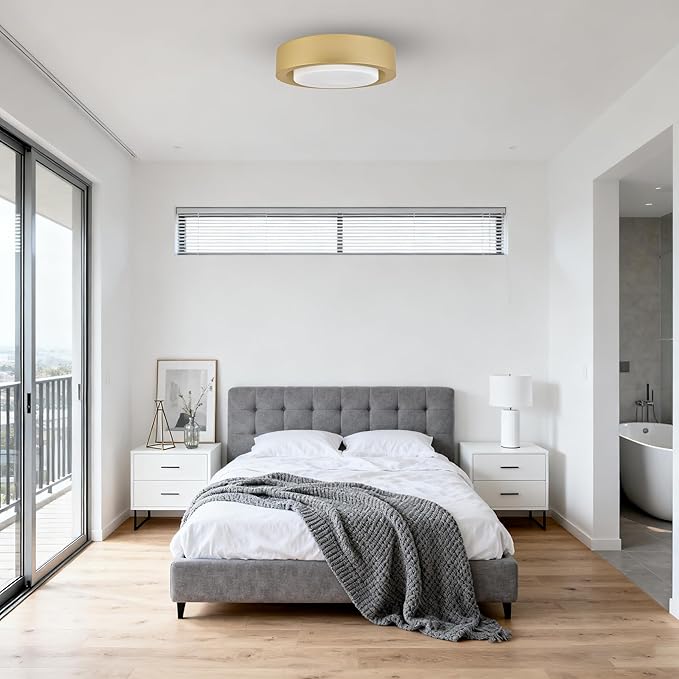 COTULIN 13-Inch Modern Gold Flush Mount Ceiling Light Fixture with White Glass Shade - Ideal for Bedroom, Hallway, Entryway, Living Room, Stairwell, and Kitchen