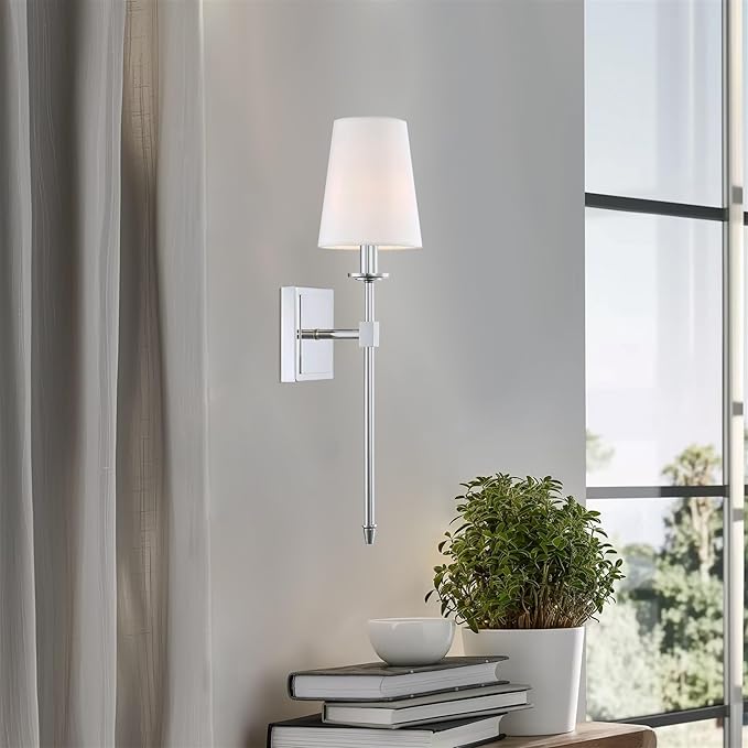 Kira Home Torche 20" Wall Sconce/Wall Light + Linen Shade, Chrome Finish