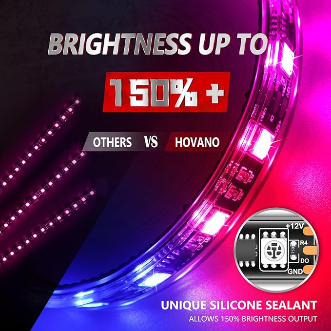 Hovano 16PCS Motorcycle Magic-RGB LED Light Kits with Brake Light Turn Signal, Chasing Motorcycle LED Underglow Kit with APP/IR/RF Remote Control,12V Waterproof Neon Accent Light for Golf ATV UTV