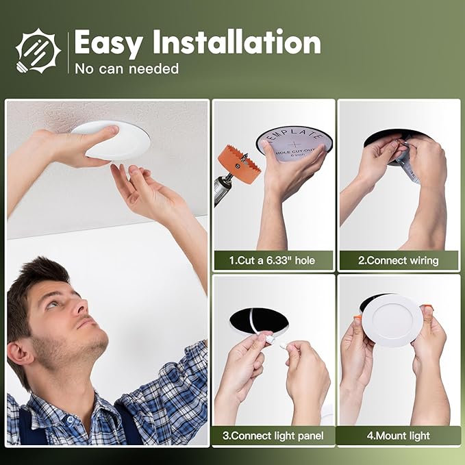 FREELICHT 24 Pack 4 Inch 5CCT Ultra-Thin LED Recessed Ceiling Light with Junction Box, 2700K/3000K/3500K/4000K/5000K Selectable, 700LM Brightness, Dimmable Canless Wafer Downlight, 10WEqv90W-ETL&FCC
