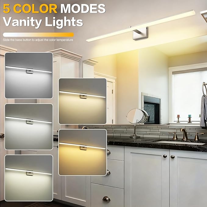 ZUZITO 48 Inch Vanity Lights for Bathroom Over Mirror Brushed Nickel Over Cabinet Arm Extra Wide LED Bar 5CCT 2900K 6000K 32W 2560lm ETL
