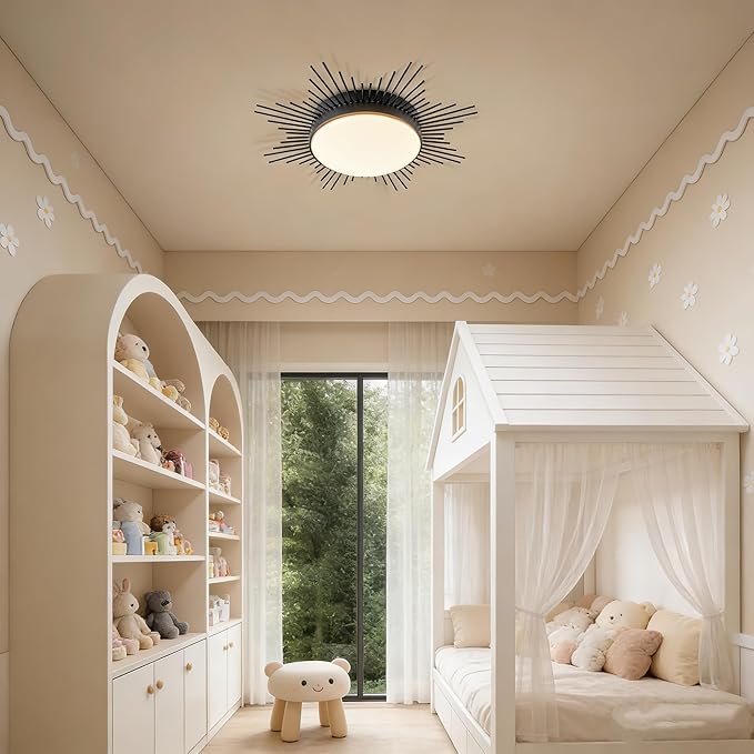 D23.6 in. LED Ceiling Light, Flower Ceiling Light Dimmable Ceiling Lights Flush Mount Flower Light Fixture Black Firework Hallway Light Fixtures for Kids Room Bedroom 5CCT 2700K-5000K