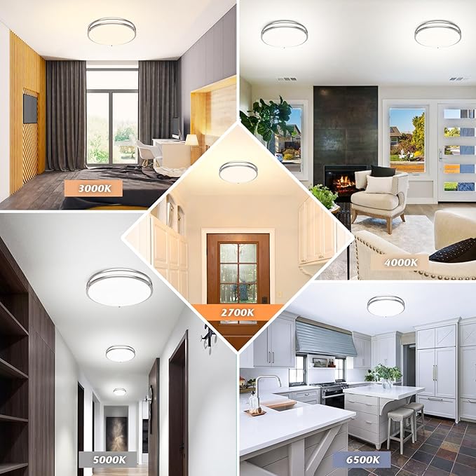 16 Inch LED Flush Mount Ceiling Light Fixture, Dimmable 5CCT Selectable 2700K Warm White-6500K Super Bright Daylight White, 50W 6000LM Round Brushed Nickle Ceiling Lamps for Living Room Kitchen, 2PACK