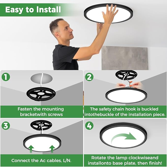 zemty 2Pack 13 inch Black LED Flush Mount Ceiling Lights, Dimmable 5 Color Temp (3000K-6500K), 24W 2400LM Bright Round Light Fixture for Kitchen Bathroom Bedroom Office
