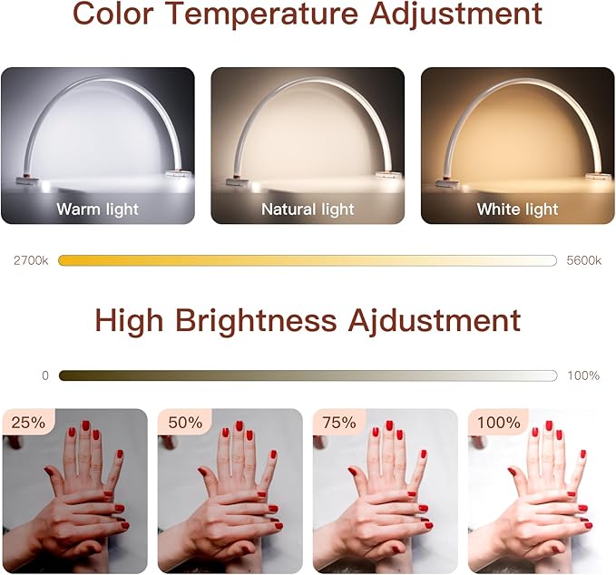 BZJ 2 Pack Half Moon Nail Light for Desk Portable Nail Art Table Lamp with Adjustable Brightness and Color Temperature for Beauty Eyelash Extensions Tattoo Crafts(20-Inch&24-inch