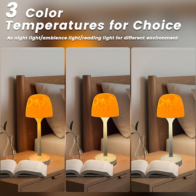 RGB Ocean Wave Projector, Rechargeable Table Lamps with Remote & Touch Control, Cordless LED Projector Light with 16 Color Changeable for Kitchen Counter Nightstand Desk Bathroom (White)