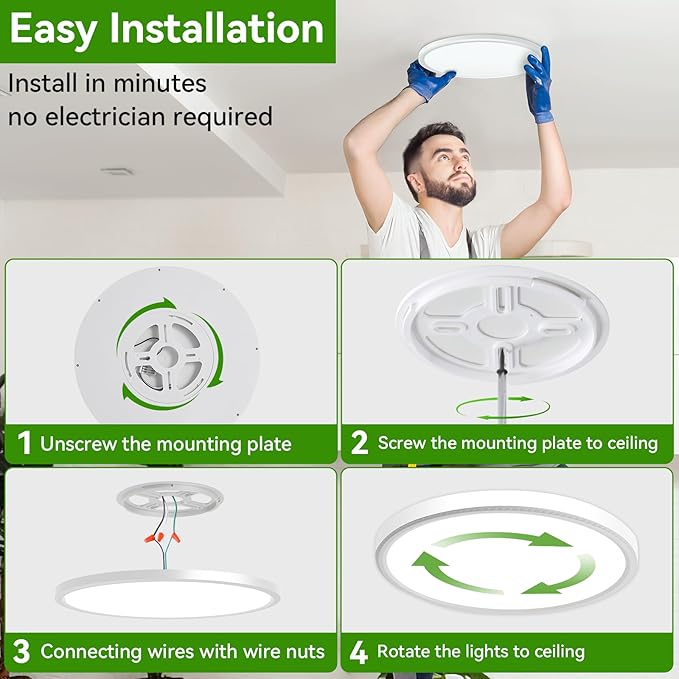 LED Ceiling Light, 2800LM Super Bright 9 Inch Led Flush Mount Ceiling Light 3000K/4500K/6000K 3CCT Dimmable for Kitchen,Bedroom,Living Room (1 Pack, White)…