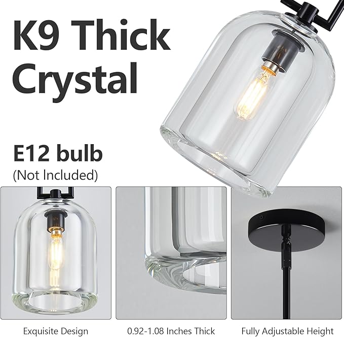 Modern Black Pendant Lights Kitchen Island Ceiling Chandelier Indoor Thick Crystal Hanging Light Fixtures for Kitchen Living Room Dining Room Bedroom（2Pack）