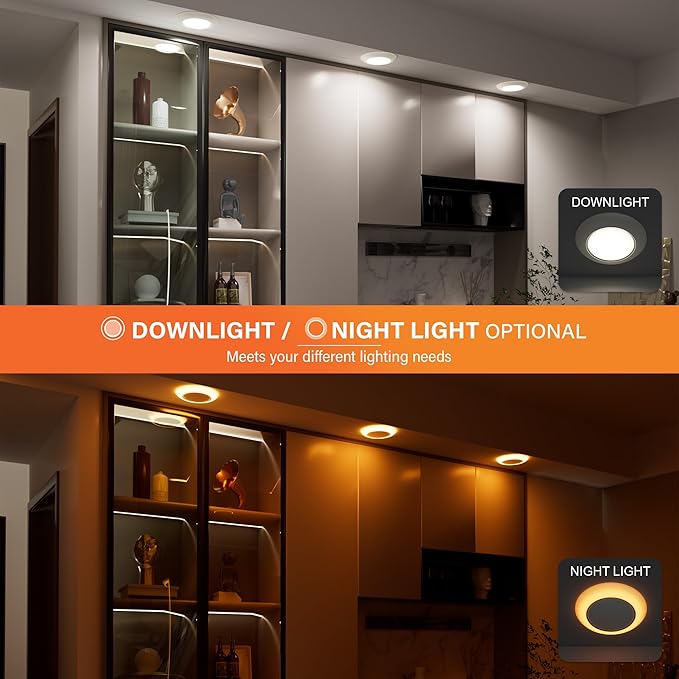 6 Inch LED Low Profile Disk Light with Night Light, 120VAC, 15W, 5CCT Color Changing, 1000LM, Dimmable, ETL, Shower Wet Rated Screw in Flush Mount Ceiling Light, White/1 Pack