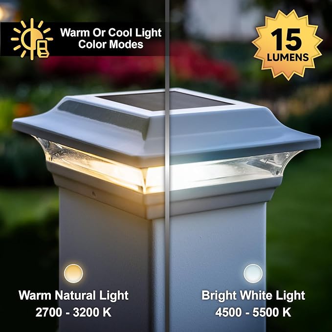 Classy Caps 4x4 Imperial Solar Post Cap - Fits 4"x4" and 3.5"x3.5" Deck & Fence Posts, White Cast Aluminum - Warm and Cool Light Modes - Heavy-Duty - Mod. #SL211W